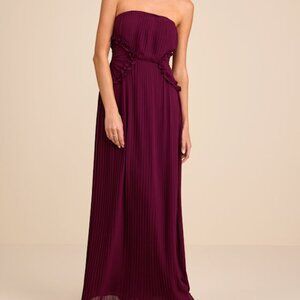 Lulus Lauren Plum Pleated Strapless Ruffled Maxi Dress Purple - Size XL